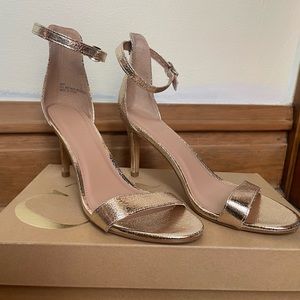 Gold sandal heels with ankle strap